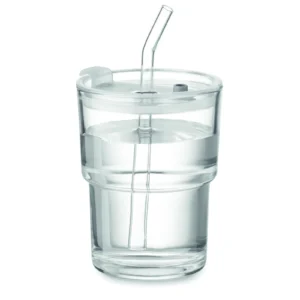 Szklany kubek ze słomką 400ml Przezroczysty - MO2502-22 - obrazek 3