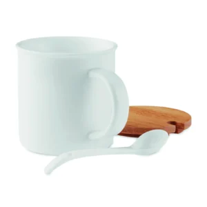 Porcelanowy kubek z łyżeczką Bialy - MO9708-06 - obrazek 3