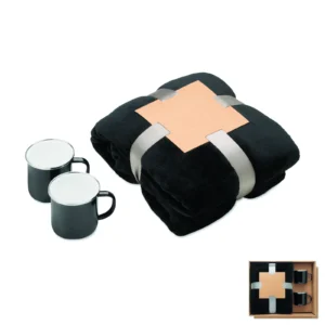 Zestaw koc polarowy i 2 kubki Czarny - MO3207-03